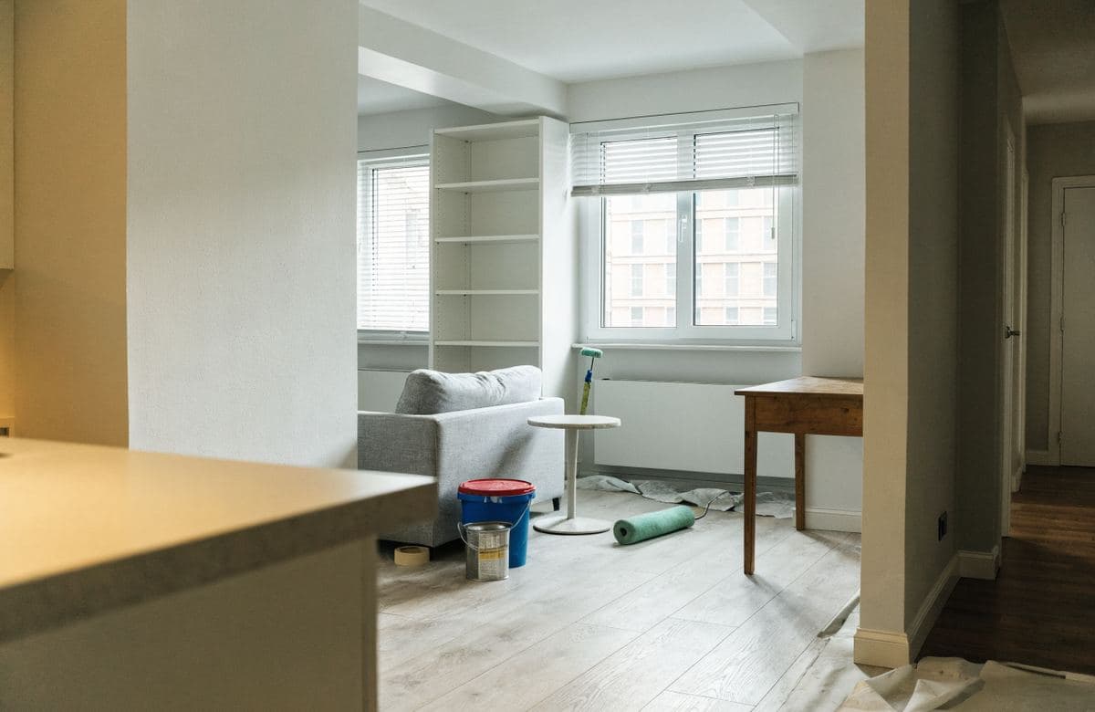 Illustrative freshly painted apartment living room with clean walls