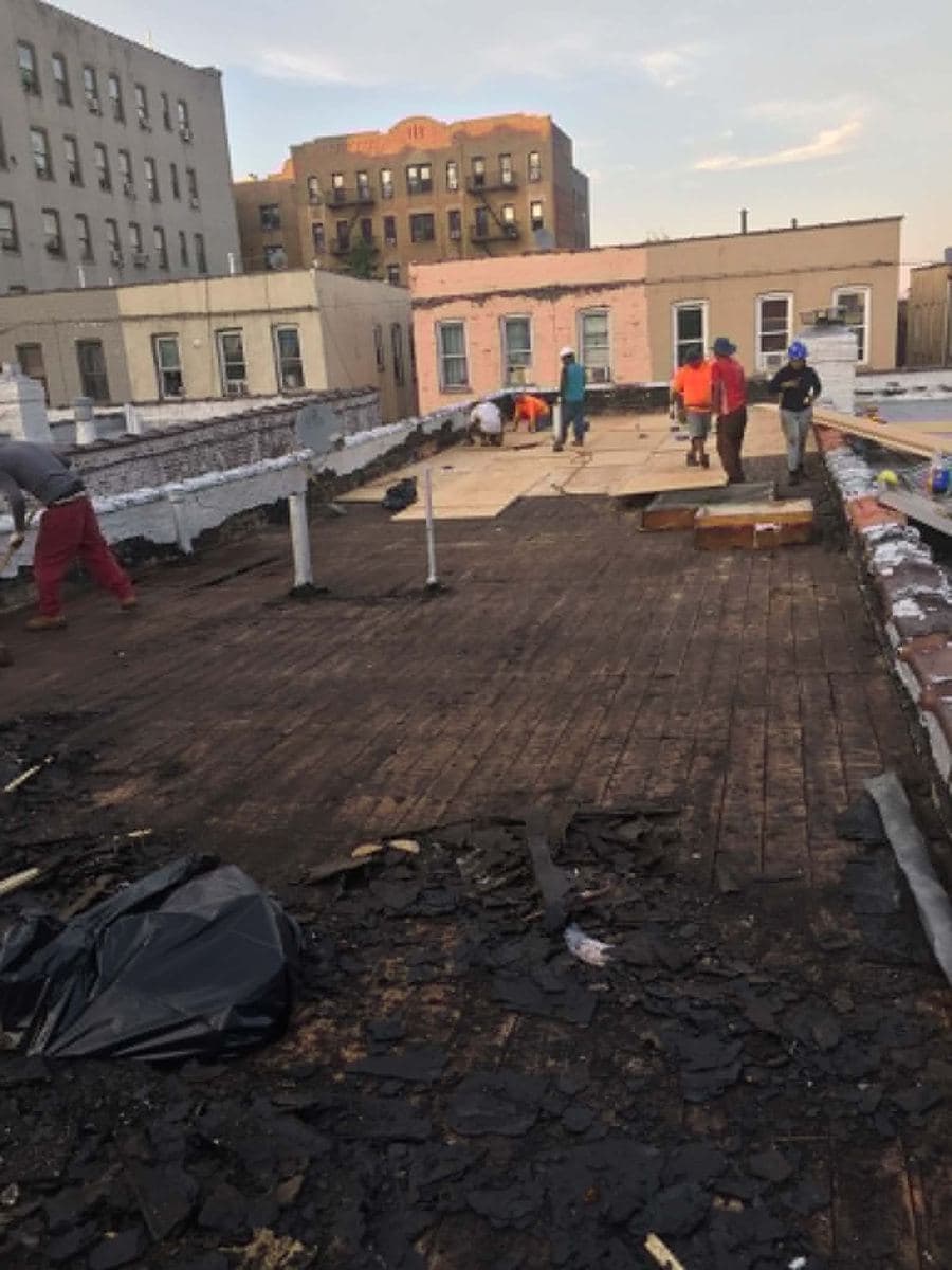 Flat roof during removal of old roofing material
